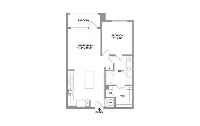 1 Bed • 1 Bath 7307 floor plan
