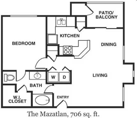 1 Bed • 1 Bath 0822 floor plan