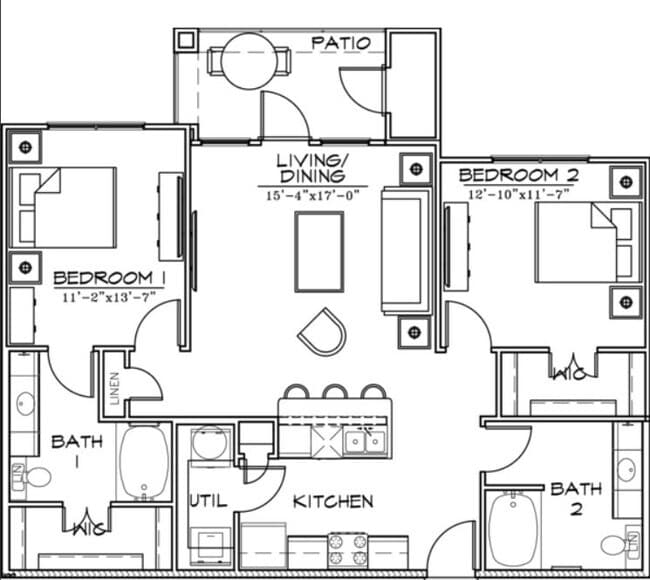 2 BED / 2 BATH 1136 floor plan