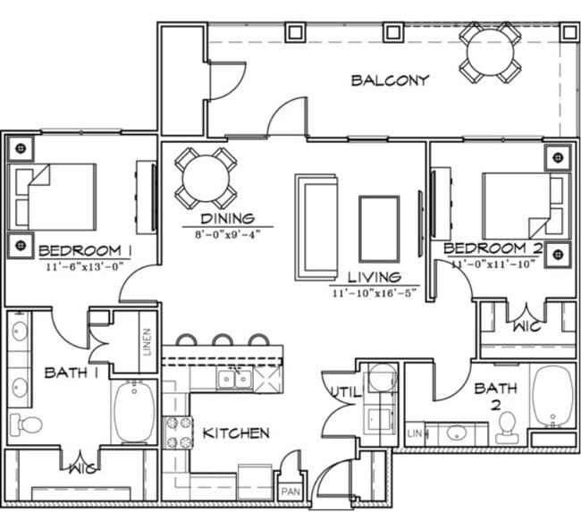 2 BED / 2 BATH 631 floor plan