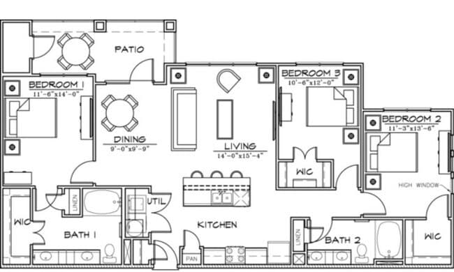 3 BED / 2 BATH 1120 floor plan