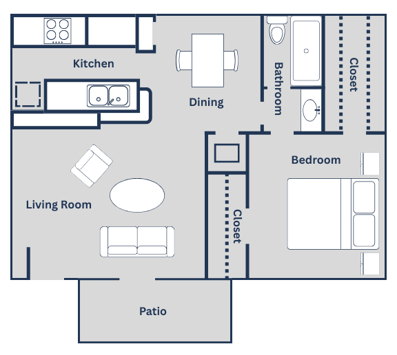 1 Bed • 1 Bath 0703 floor plan