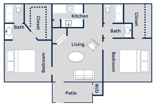 2 Beds • 2 Bath 1804 floor plan