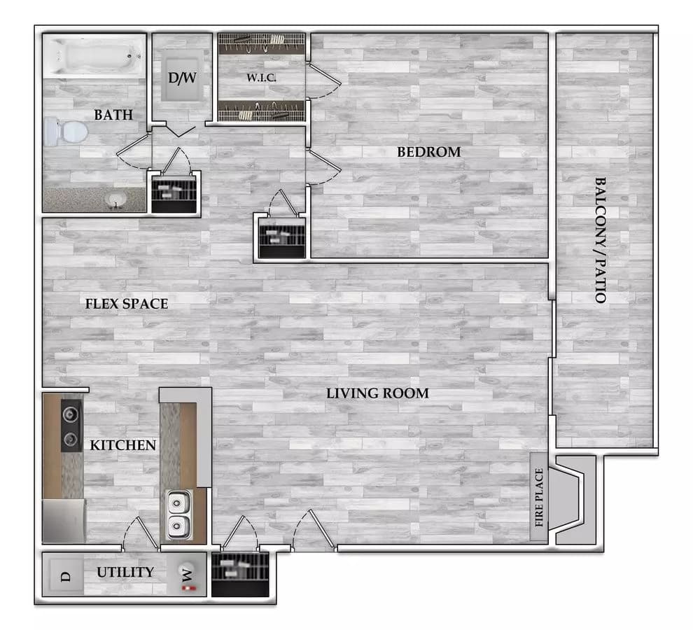 1x1 718 SF 0605 floor plan