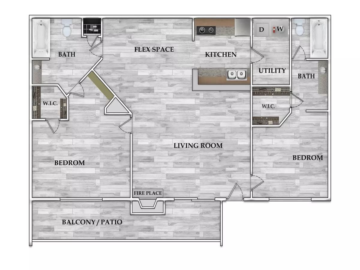 2x2 1040 SF 0390 floor plan