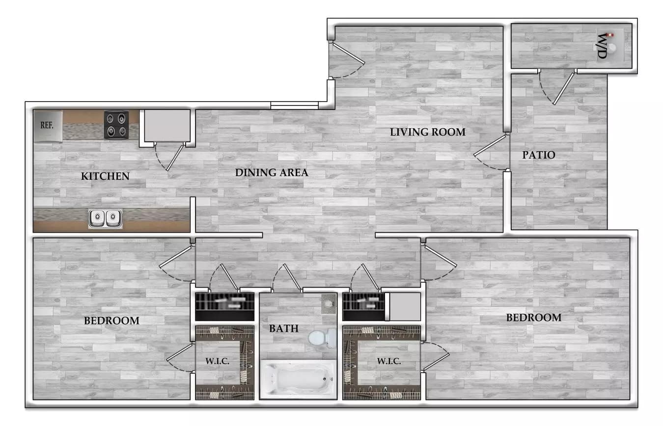 2 Beds • 1 Bath 016 floor plan