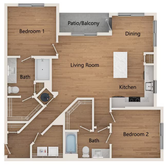 2 Beds • 2 Bath floor plan