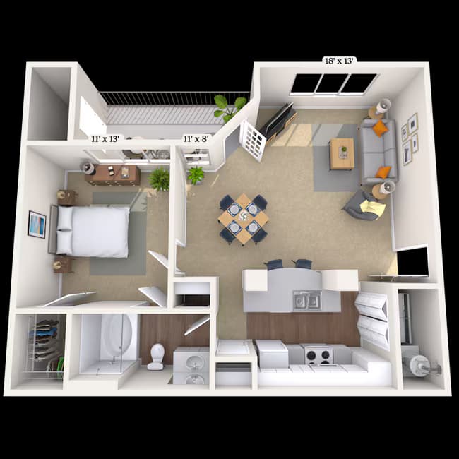 1 Bed • 1 Bath 009907 floor plan