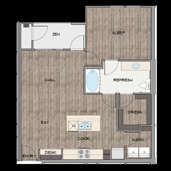 1 Bedroom, 1 Bathroom 3314 floor plan