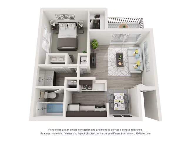 1 Bed 1 Bath 3916 floor plan