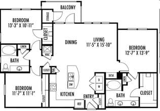 3 Beds • 2 Bath 7207 floor plan