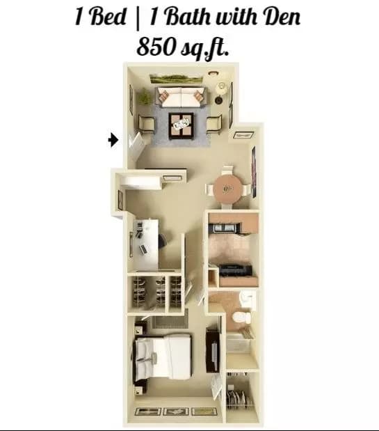 1 Bed 1 Bath Townhome 902 floor plan