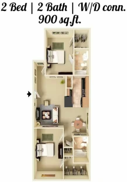2 Bed 2 Bath 301 floor plan