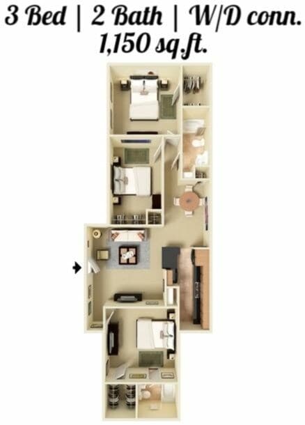3 Beds • 2 Bath 702 floor plan