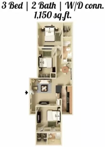 3 Bed 2 Bath 603 floor plan