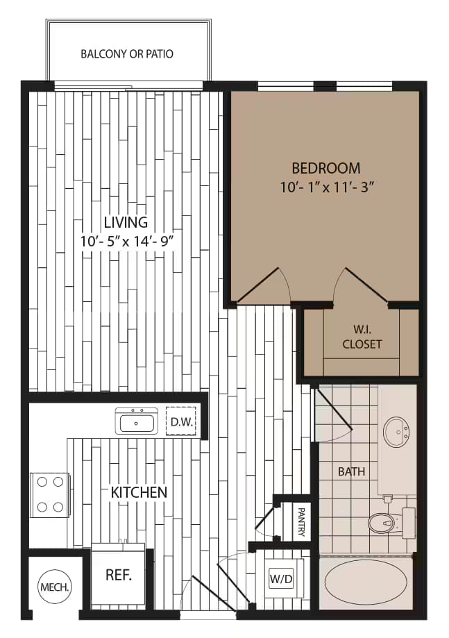 1 Bed • 1 Bath 617 floor plan