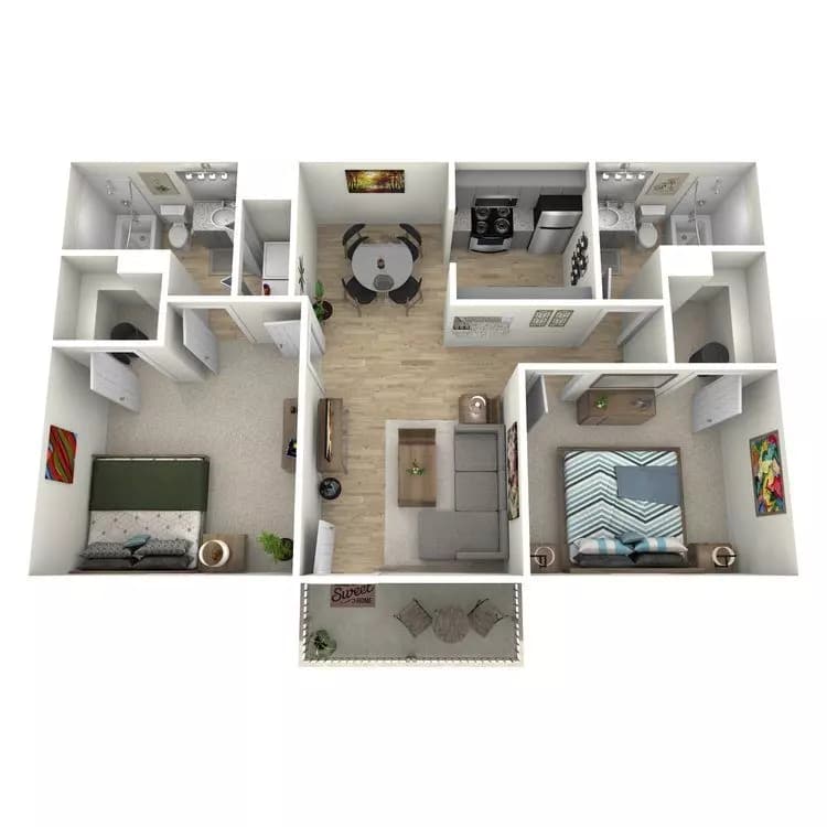 2BR/2BA 1207 floor plan