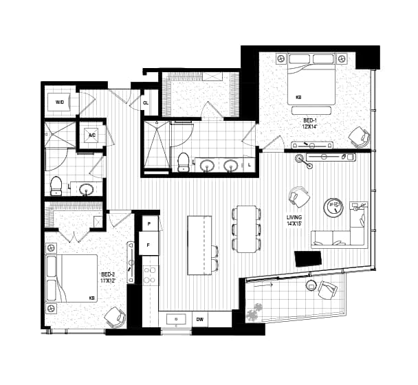 2 Beds • 2 Bath Drewery Place-2209 floor plan