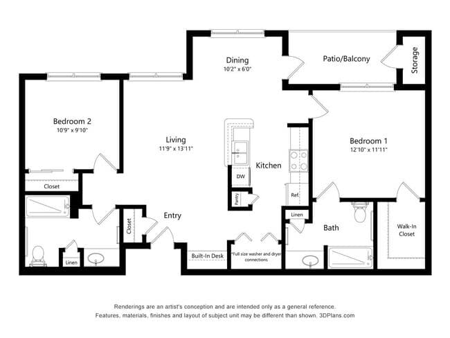 Two Bedroom B 2112 floor plan