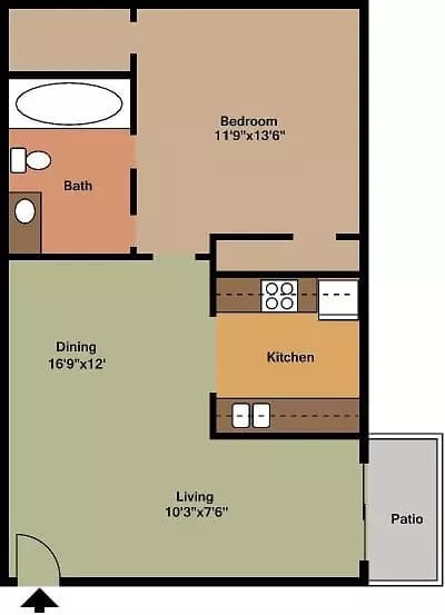 1 BEDROOM PRK-212 floor plan