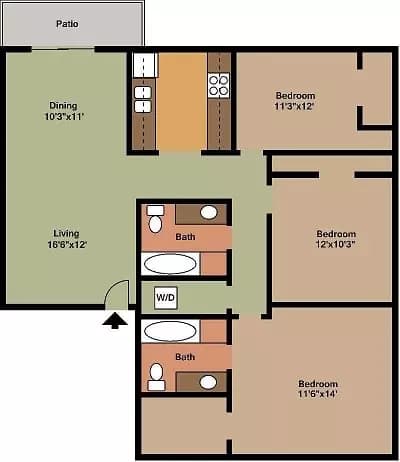 3 BEDROOM WITH W/D CONNECTIONS PRK-119 floor plan