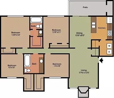 4 BEDROOM WITH W/D CONNECTIONS PRK-103 floor plan