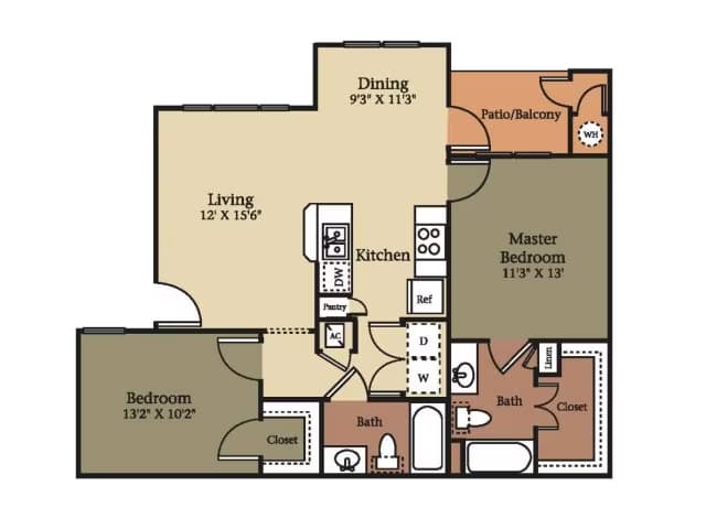 2 Bedroom 2 Bathroom B1 0628 floor plan