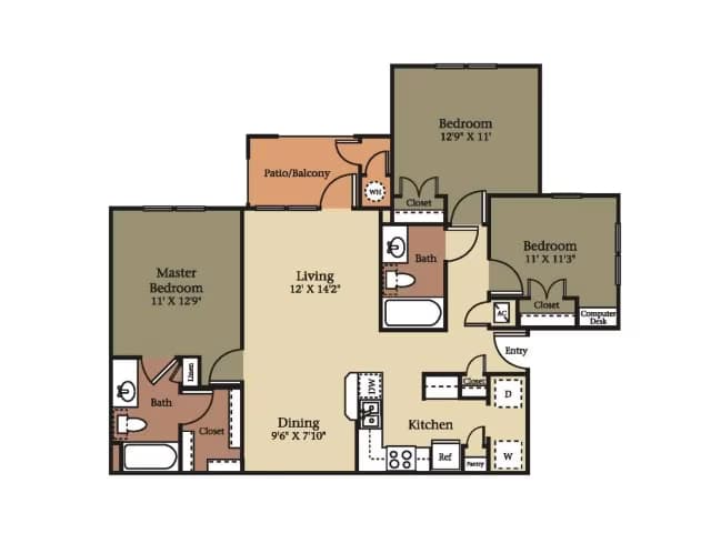 3 Bedroom 2 Bathroom C1 0311 floor plan