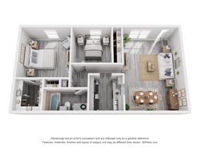 2 Bed 1 Bath Lux Reno 234 floor plan