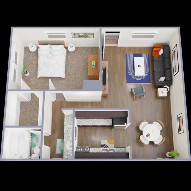 1 Bedroom / 1 Bathroom Silver 4612 floor plan