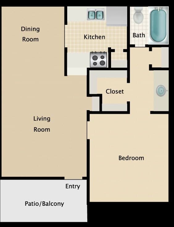 1 Bed • 1 Bath 0610B floor plan