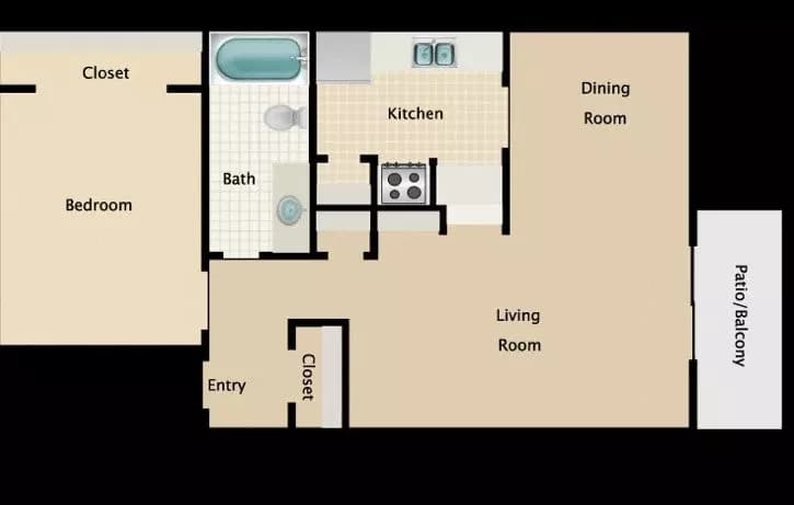 1 bedroom 1 bath 1008A floor plan