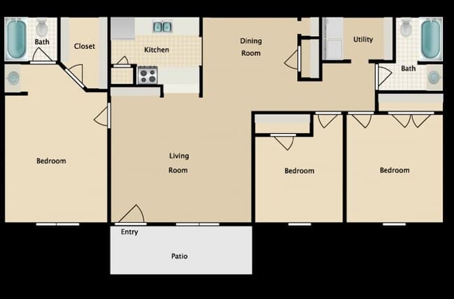 3 bedroom 2 bath 0803C floor plan