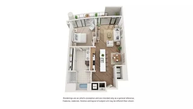 1 Bed 1 Bath Washer Dryer C 1-16A floor plan