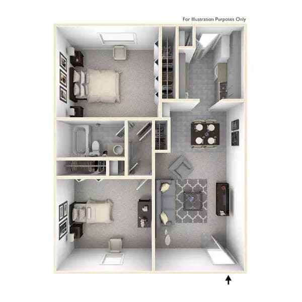 2 bedroom 1 bath 1-903 floor plan