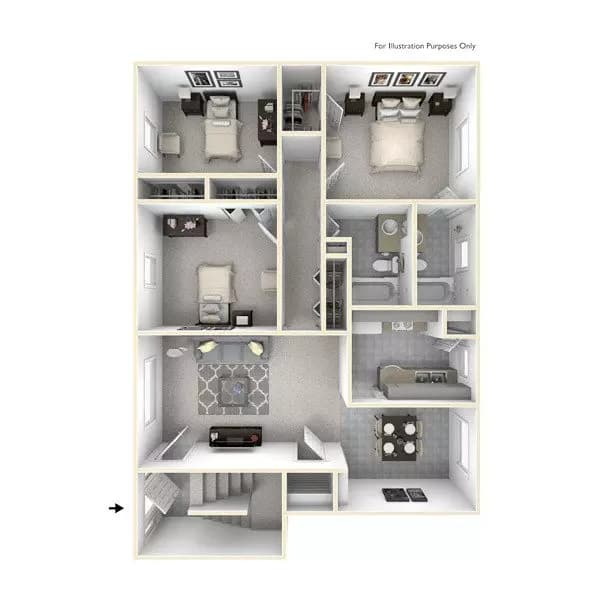3 bedroom 2 bath 1-915 floor plan