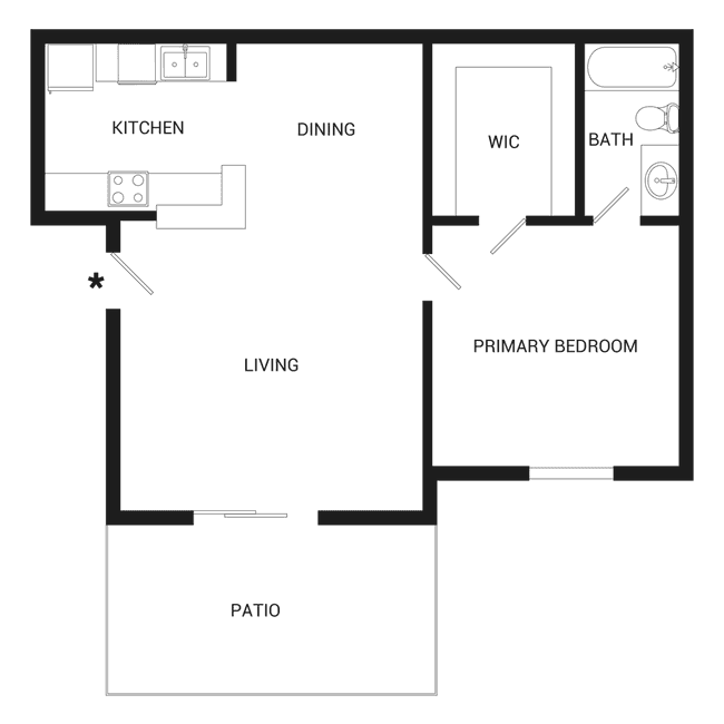1 Bed • 1 Bath 0522 floor plan