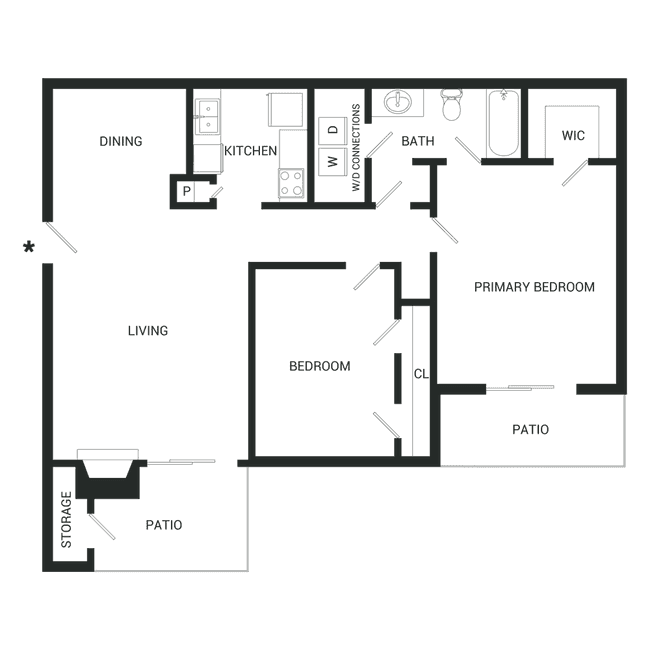 2 Beds • 1 Bath 0324 floor plan