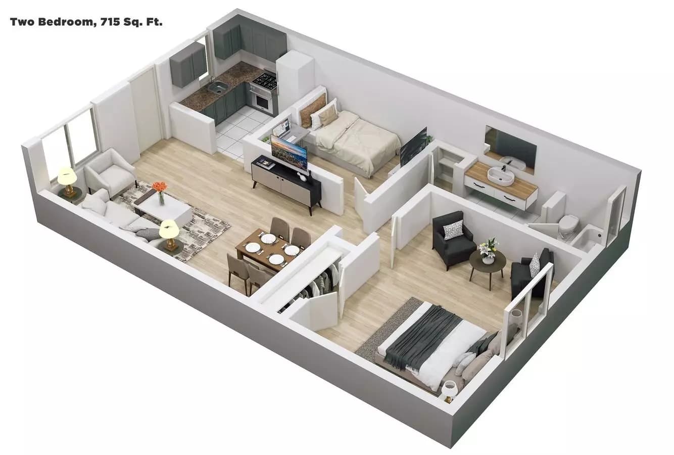2 Beds • 1 Bath in floor plan