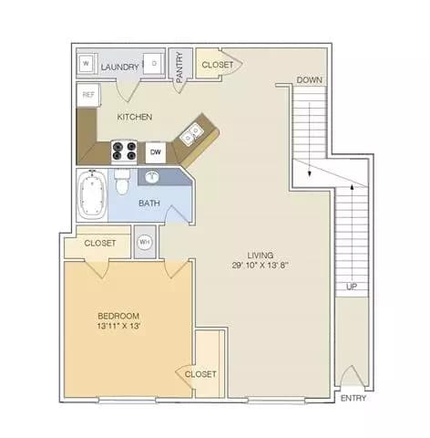 1 Bed • 1 Bath 1-2804 floor plan
