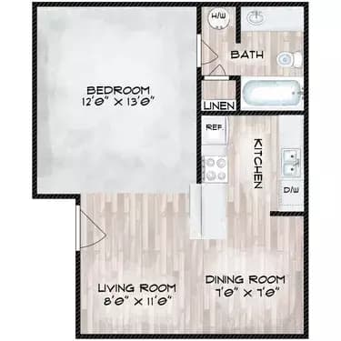 0BR/1BA floor plan