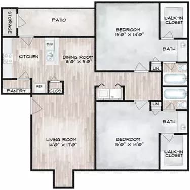 2 Beds • 2 Bath 703 floor plan