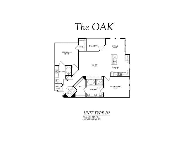 2 Beds • 2 Bath 1912 floor plan