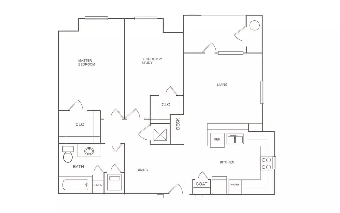 2 Beds • 1 Bath B1 floor plan