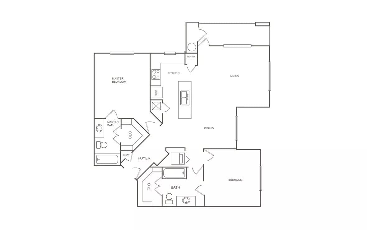 2 Beds • 2 Bath B2 floor plan