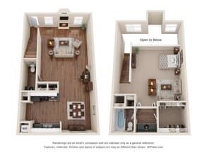 1 Bed 1 Bath Townhome Luxury Renovated 833 sq ft **405 floor plan