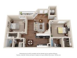 2 Bed 2 Bath Luxury Renovated 977 sq ft 2306 floor plan