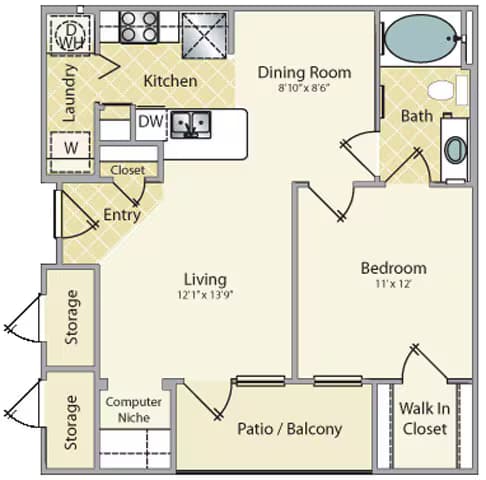 1 Bed • 1 Bath 4204 floor plan