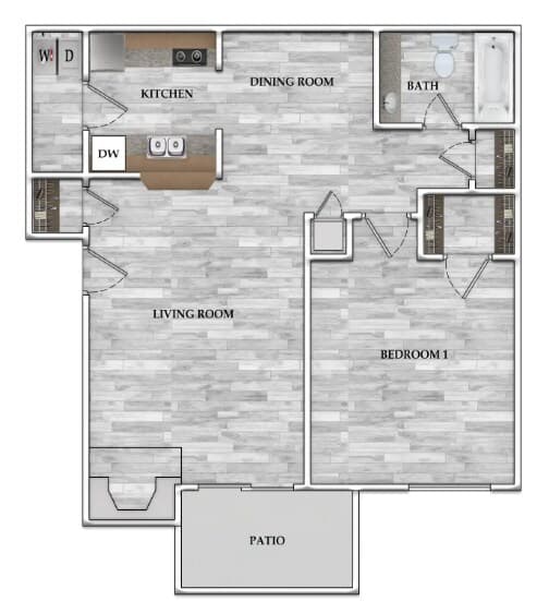 1x1 638 SF 202 floor plan