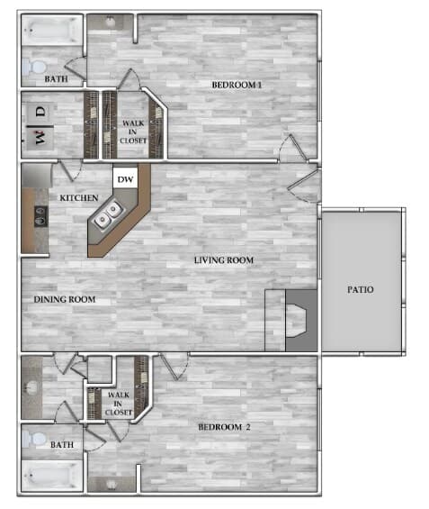 2x2 925 SF 704 floor plan